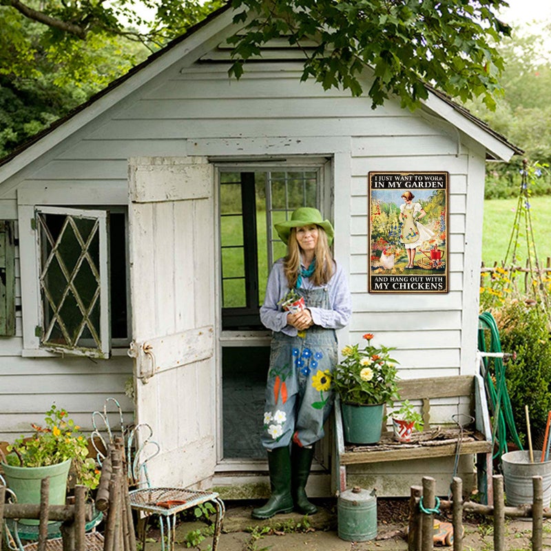 CrazySign Funny Chicken Sign Chicken Coop Sign Wall Decor I Just Want To Work In My Garden Outdoor And Hang Out With My Chickens - Image 5